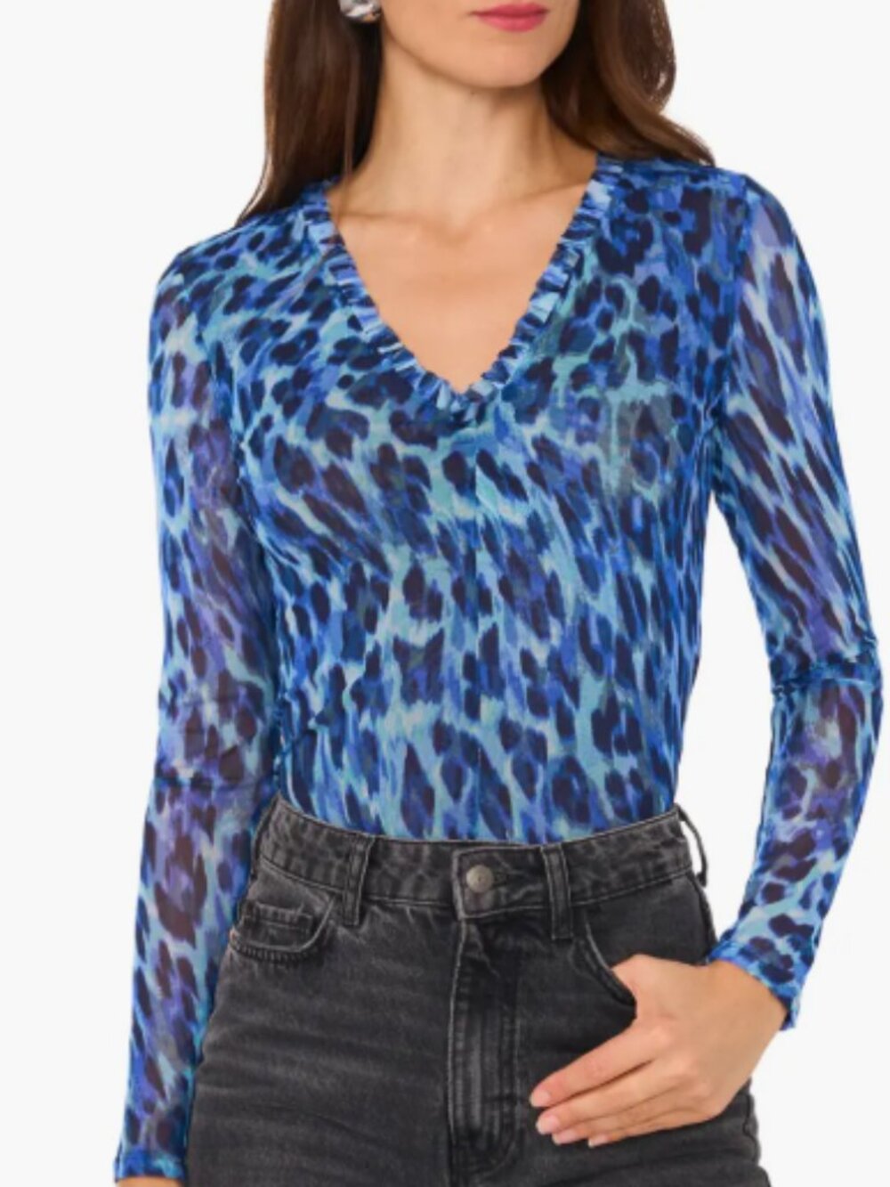 Leopard Print Ruffle Trim Mesh Top 1.STATE
